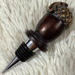 Wood Gold Bronze Acorn Wine Bottle Stopper